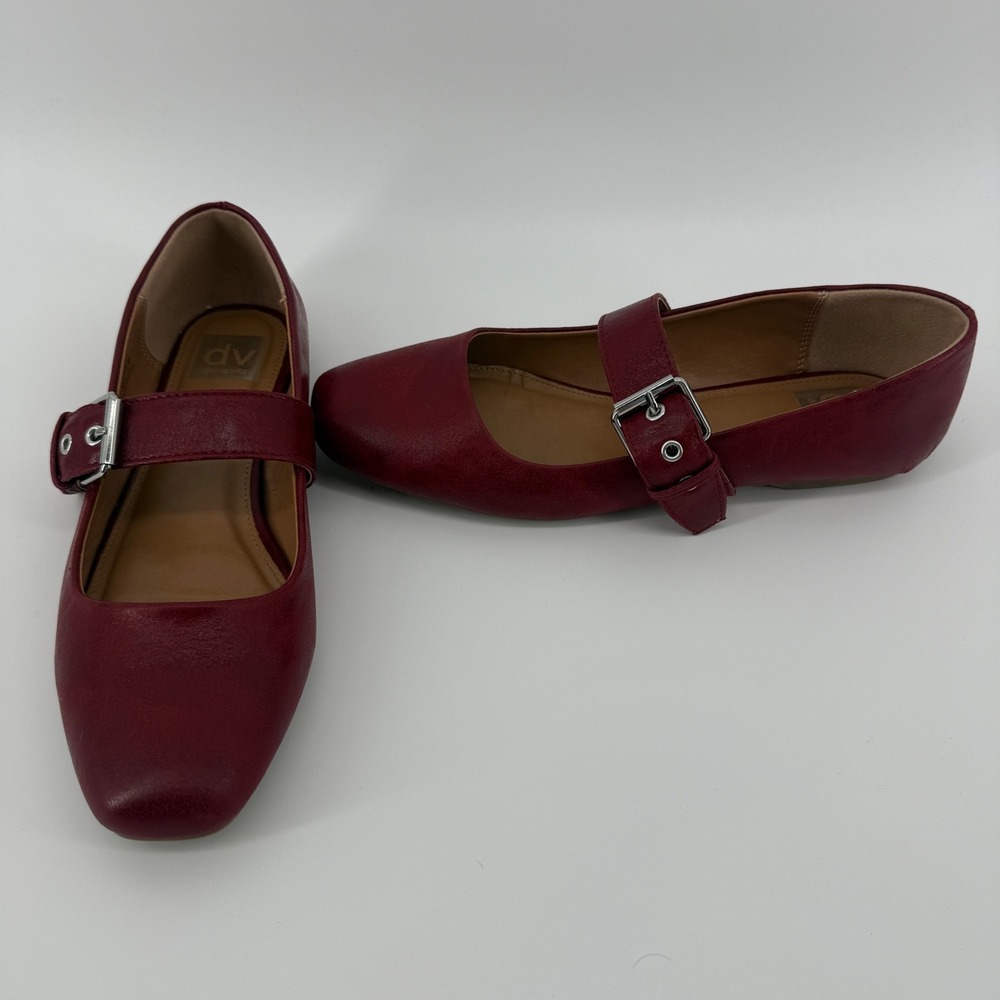 DV Dolce Vita Mellie Mary Jane Flats Burgundy Red Square Toe Buckle Strap Size 9